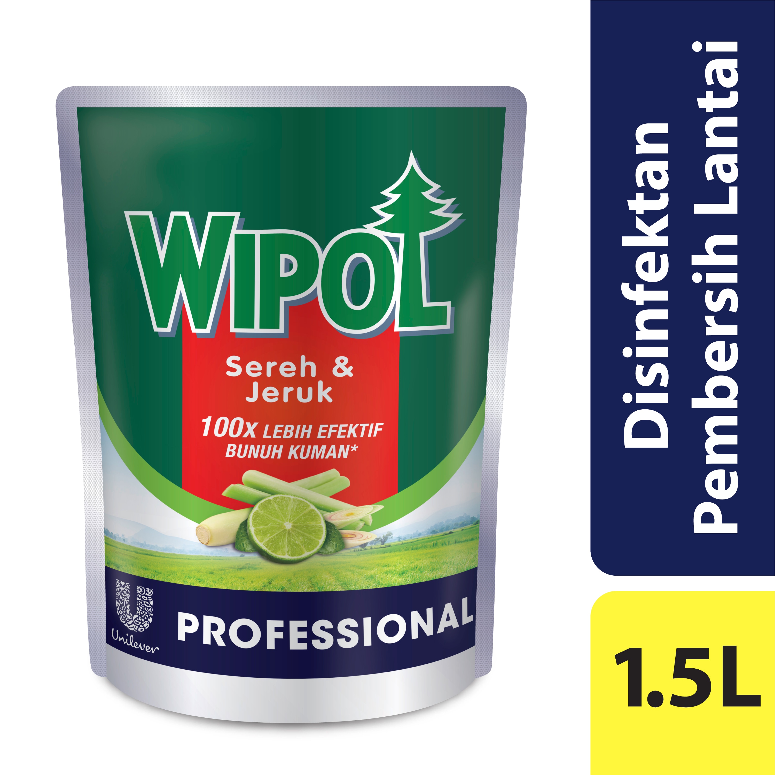 Wipol Professional Classic Pine 1.5L - Menghilangkan Kotoran, Bau Tak Sedap dan Membunuh Bakteri di Lantai.